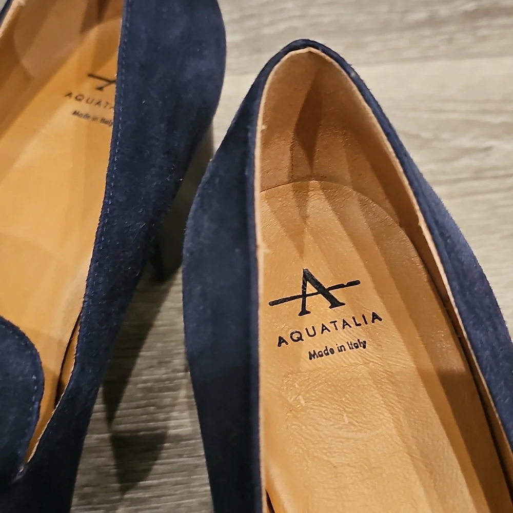AQUATALIA Weatherproof Blue Suede Heeled Loafers Pumps Size 9